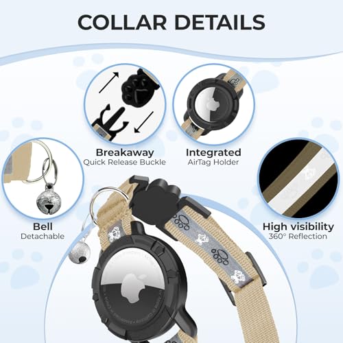 Collier de sécurité AirTag pour chat ajustable de 20,3 à 33 cm kaki - 6