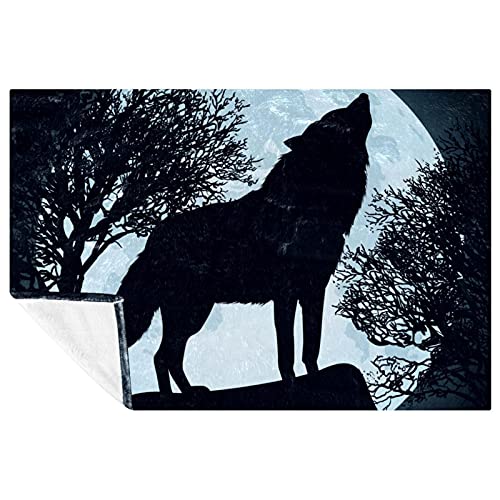 Couverture loup pleine lune 150x100cm pour lit et canapé - 2