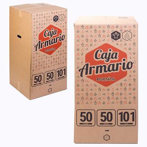 TELECAJAS | Caja Armario Portátil 50x50x101 cm de Cartón Doble | Ideal para mudanzas, trasteros o Viajes | Fácil Montaje con Barras Perchero y Cinta Adhesiva de Regalo Incluidas | Pack de 2 Armarios