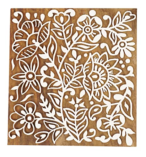 Bloc d'impression textile bois fleur sculpté main, l'esprit de l'artisanat