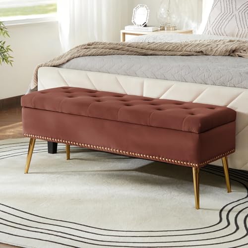 HULALA HOME Modern Velvet Storage Ottoman Bench with Gold Base & ...