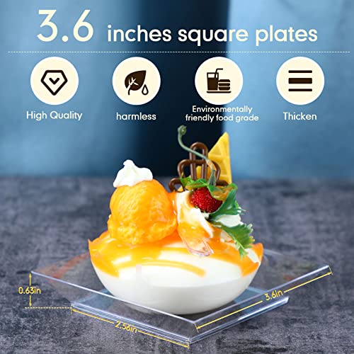 Zhehao 100 Pcs Square Plates Set, 3.6 Inch, Plastic Dessert Plates Disposable Cake Plates Appetizer Plates Plastic Dinner Plates Fiesta Party Plates For Dessert Parties Wedding Reception (Clear) #TOP1