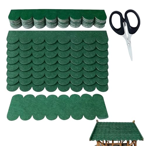 BAIFULAI 53 Stück Dachpappe Schindeln Set, Dachpappe Selbstklebend, Mini Dachschindeln für Vogelhaus, Schindeln Dachpappe für Nistkasten Hasenstall Insektenhotel (Grün)