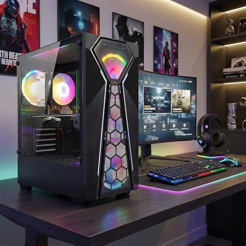 Image of STGAubron Gaming PC Desktop Computer, AMD Ryzen 3 3200G 3.6 GHz, Radeon RX 580 8G, 16G RAM, 512G SSD, WiFi 6, BT 5.0, RGB Fan x 4, Windows 11 Home