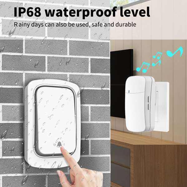 Image of Wireless Doorbell with 32 Melodies & LED Flash - Battery-Powered LongRange Door Chime, Easy Installation for Home, Office, Apartment, Shop, Classroom & More (Smart Kinetic)