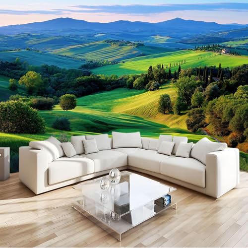 Vert Olive Papier peint photo en non-tissé - 200 x 140 cm 3D Poster Geant Mural Motif Nature Montagnes Plantes Arbres, Décoration murale pour salon chambre...