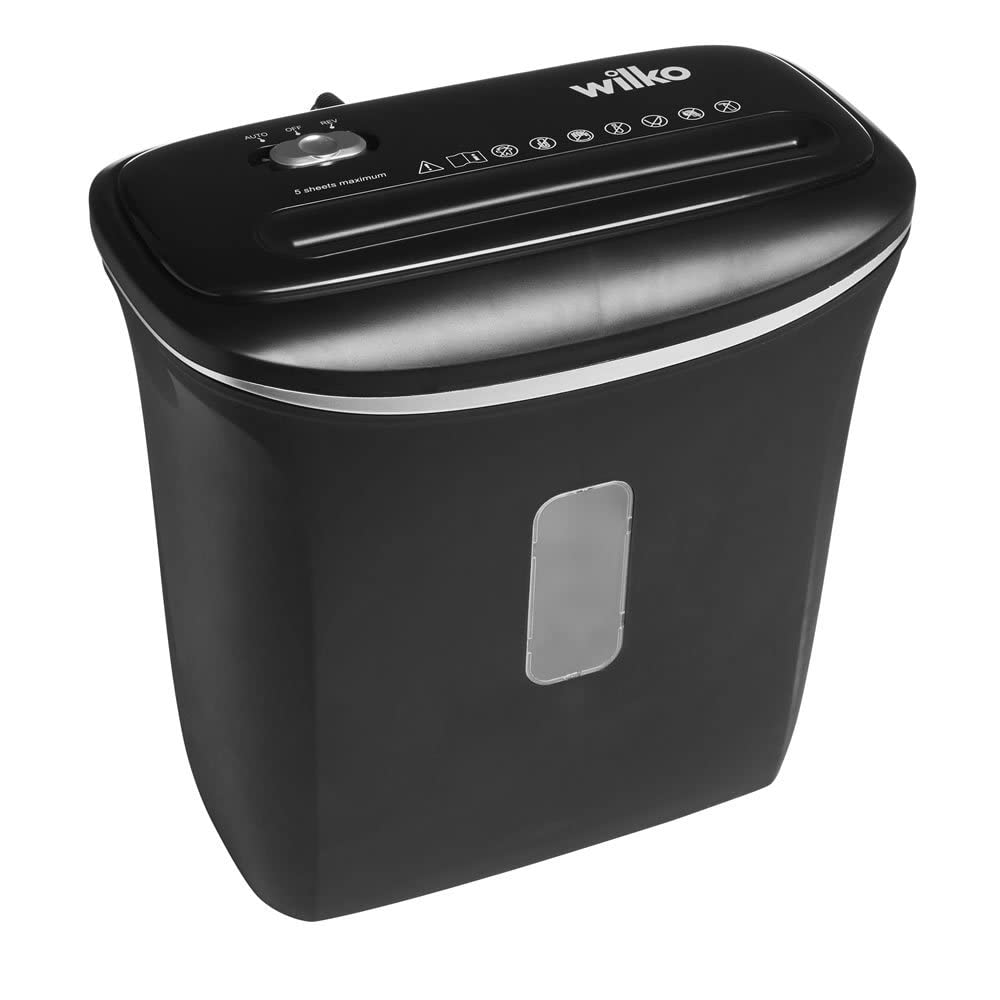 wilko Paper Shredder - For Home, Office Use - 5 Sheet Cross Cut Shredder - 11L Capacity - Cuts Credit Cards, Paper, Cardboard - Automatic Shut Off & Cool Down Feature - Document Security