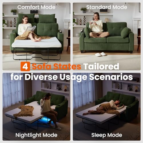 Chic Green Sleeper Sofa with USB Charging for Small Spaces