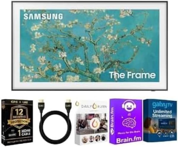 Samsung 32 Pulgadas Clase C The Frame Full HD Smart Tizen TV (Modelo 2024) + Cable HDMI + Garantía CPS de 12 Meses + Paquete de Streaming – Modo Arte, Pantalla QLED, Diseño de Marco Delgado, Wi-Fi, Control por Voz