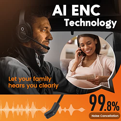Trucker Bluetooth Headsets, Wireless Headset with AI Environmental Noise Cancelling & Mute Microphone, Up to 30H Talk Time, 164ft Wireless Range, Bluetooth Over Ear Headphones for PC, Computer, Skype - Thumbnail 2