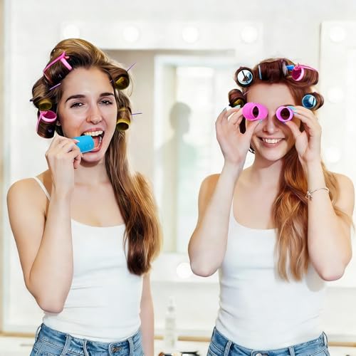 141 Pcs Hair Rollers Set Include 60 Plastic Hair Rollers with 60 Pins, 20 Duck Teeth Clips - Hairdressing Curlers Tools for Men and Women DIY Styles (Random Color)