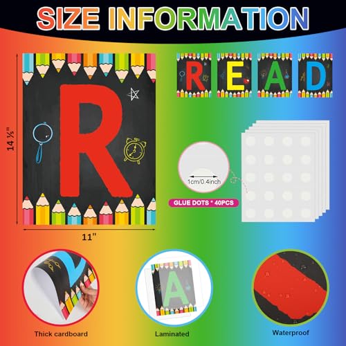 Image of COCHIE Reading Posters for Classroom Decorations, Library Reading Corner Decor, Read Signs Poster Bulletin Board Set of 4, Pre-k Preschool Kindergarten Classroom Wall Decoration (Pencil)