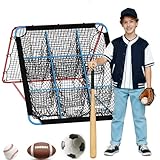 Portable Baseball Rebounder Net 5x4.3 Ft, 2-in-1 Dual-Sided Baseball Pitching Equipment w/Adjustable 12-Angle and 9 Pocket Nets, Multi-Sport Bounce Back Net for Hitting & Pitching Practice Training