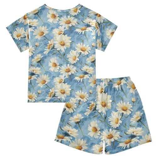 ALAZA Elegant Daisy Flowers Pajama Set Short Sleeve Sleepwear Soft Lounge Nightwear2