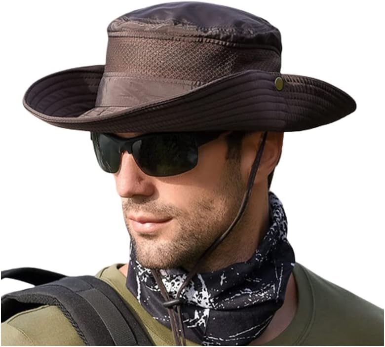 CAPICHINOMen & Women Stylish Summer Cowboy Hats Stylish Fishing Hat UV Protection Safari & Camping Travellers Bucket Hats (Brown)
