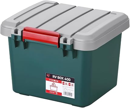 Iris Ohyama Storage Box, 16.6 x 15.6 x 12.5 inches 423 x 397 x 317 mm, RV Box Storage Case, Storage Box, Outdoor Storage, Container, Outdoor RV400R, Gray/Dark Green
