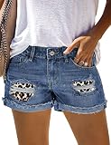 Modasua Damen Jeansshorts Lochjeans Sommer Beiläufige High Waist Zerrissenes Hotpants Jeans Boyfriend Gewaschene Distressed Löcher Kurz Denim Hosen