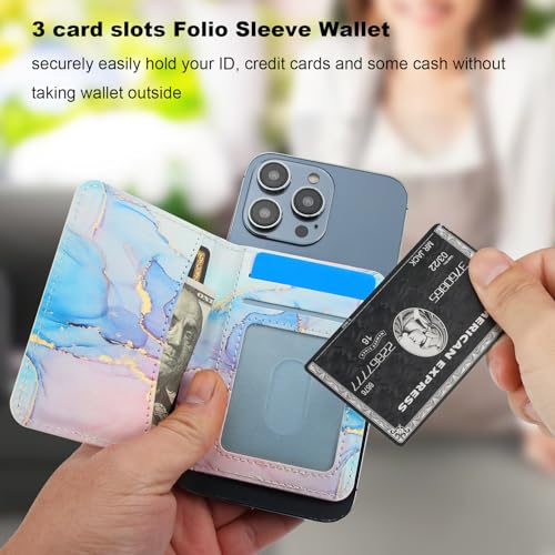 Image of HAOPINSH for MagSafe Wallet Magnetic Wallet Card Holder, Pink Blue Marble Pattern Detachable Adjustable Flip Leather Kickstand Mag Safe Card Slots RFID Blocking for iPhone 16 /15 /14 /13 /12 Series