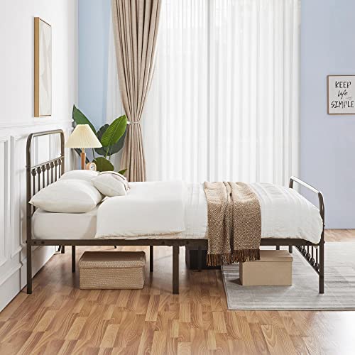 Yaheetech Classic Metal Platform Bed Frame Mattress Foundation With Victorian Style Iron-Art Headboard/Footboard/Under Bed Storage/No Box Spring Needed/Queen Size Bronze #TOP3