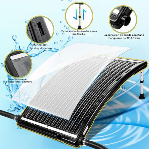 Miniatura 4 de Fiqops 3 Calentadores Solares Para Piscina, Panel Solar De 110 X 65 X 15 Cm, Calefacción Solar De 10000 L H, Conexión De 38 A 40 Mm, Sistema Solar Para Agua Caliente, Ducha De Jardín, Piscina,