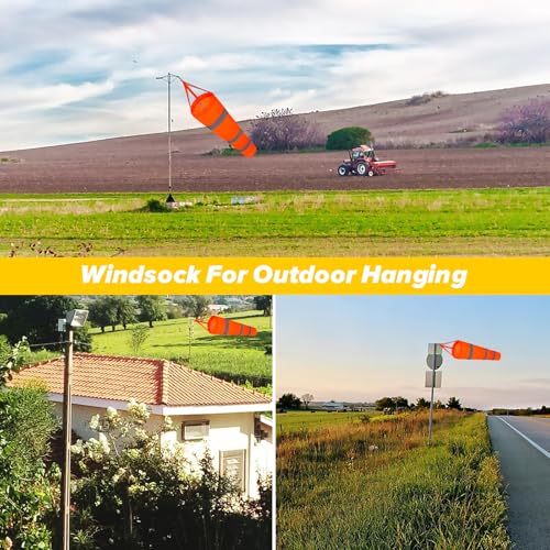 Wind Socks for Outside, 30 Inch Heavy Duty Wind Direction Indicators with Reflective Belt Waterproof Rip-Stop Hanging Windsock Flags for Outdoors Airport Farm Park Yard (Orange Reflective) - Thumbnail 6