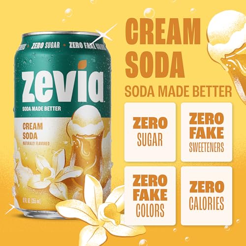 Image of Zevia Zero Sugar Soda, Cream Soda, 12 oz Cans (24-Pack) - Naturally Sweetened, Non-GMO Project Verified, Gluten-Free, Vegan