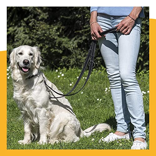 Happilax Hundeleine 2m verstellbar - Schwarz/Reflektierend - 3-stufig verstellbare Leine - Doppelleine, Schleppleine - geeignet als Hundeleine für große Hunde oder als Schleppleine für kleine Hunde.