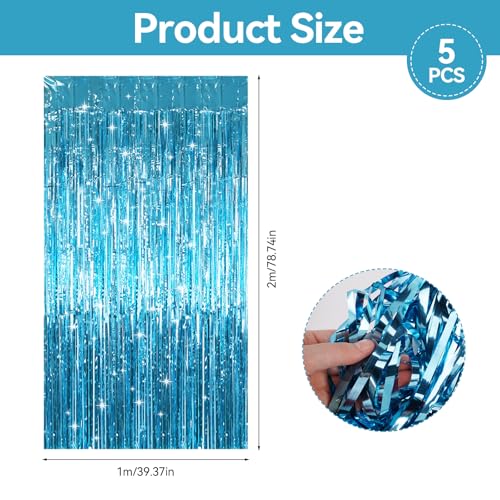 5 Stück Lametta Vorhang Blau, 1mx2m Glitzer Vorhang Geburtstag, Metallische Glitzervorhang Fringe, Tinsel Curtain, Glitzervorhang Lametta fur Party Deko Geburtstagsdeko Hochzeit Festivals Bühnendekor