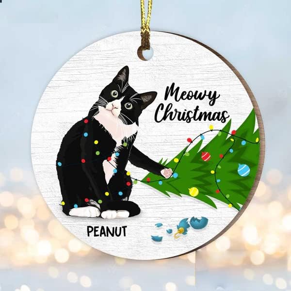 Miniatura 1 de Adornos de Navidad personalizados 2022 con nombre de gato de Navidad 2022 decoración del hogar colgante de árbol cerámica de 3 pulgadas regalo único