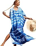 Blue tie dye Bathingsuit Cover up Kaftan dressesWomen Caftan Vneck Ethnic Print Caftan Rayon Plus Si