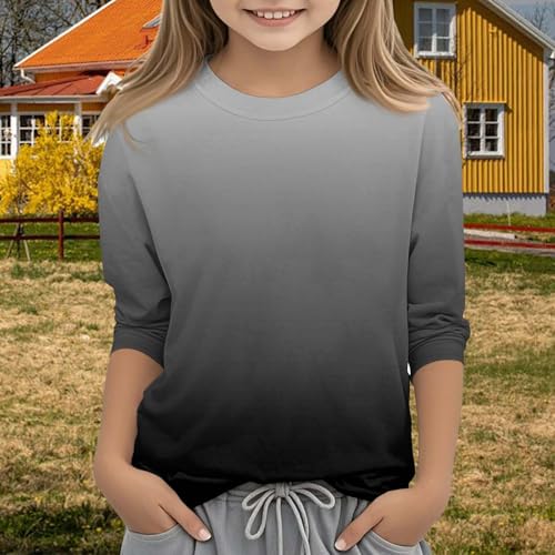 Teen Girls Gradient Color Print Pullover Tops Long Sleeve Shirt Toddler Kids Casual Loose Fit Lightweight Crewneck Tees4