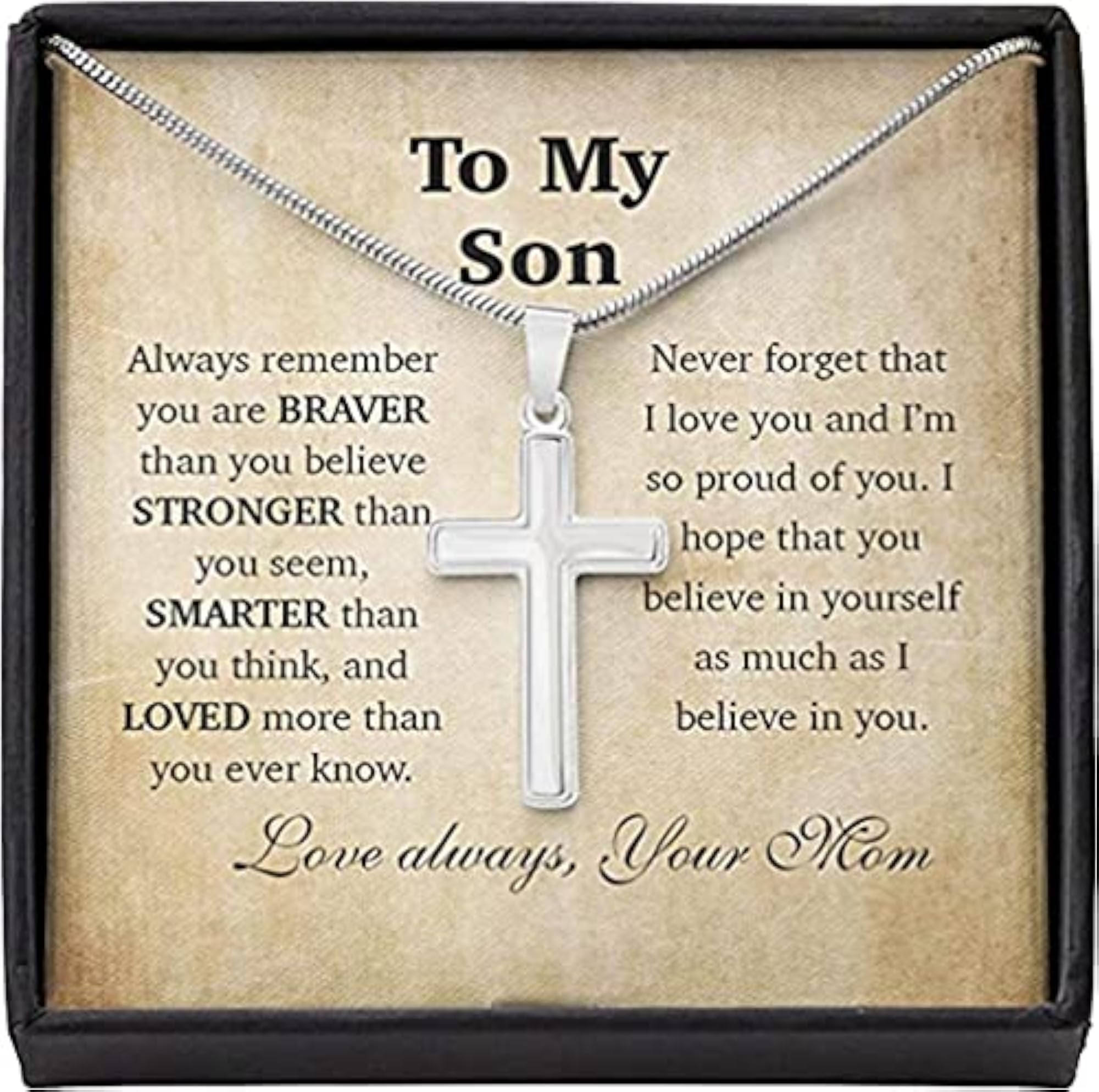 925 Sterling Silver Gift Son Necklace from Mom, Brave & Smart