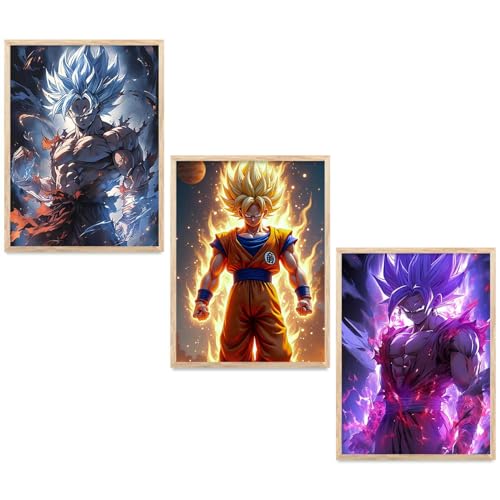 Image of walllane Japanese Anime Framed Posters for Living Room Bedroom Gaming Room Studio | Japanese Anime Characters Aesthetic Poster with Frame Wall Decor Set Of 3 (10 X 13 inch)