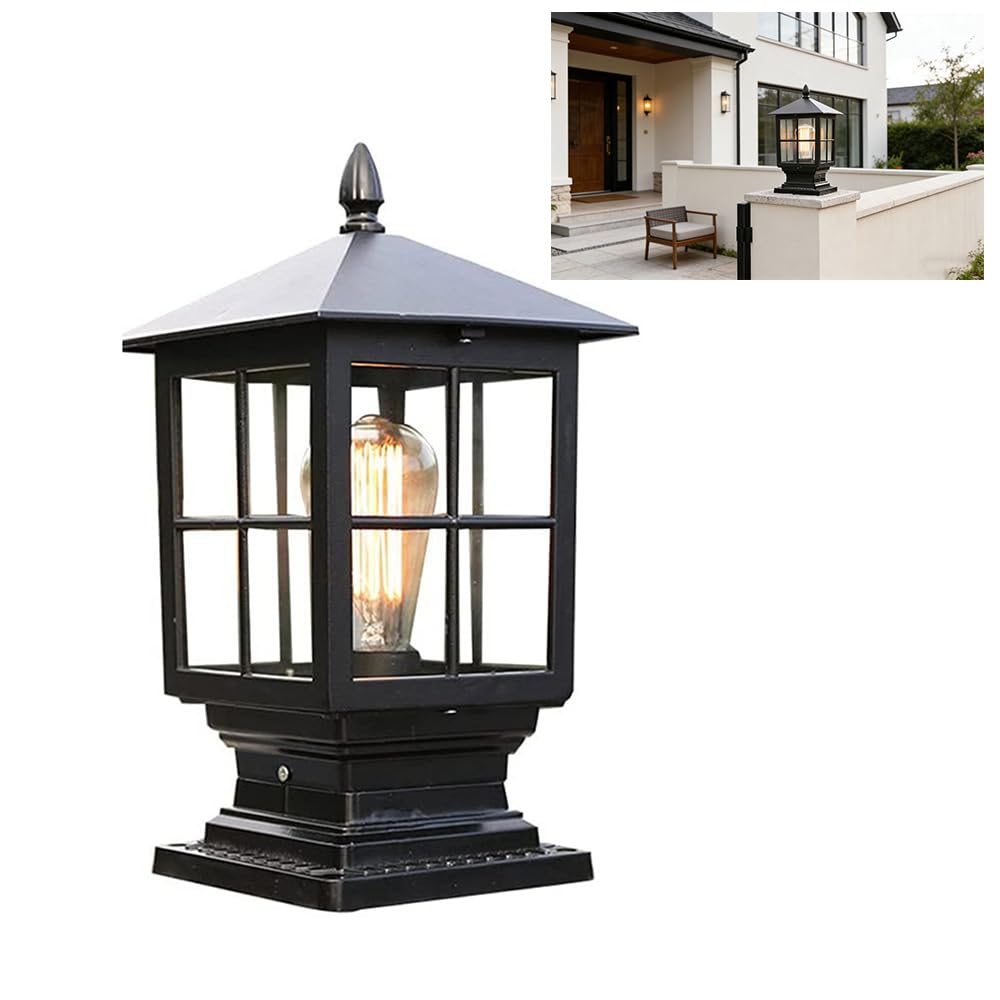 Farola para exteriores,Farola para exteriores de estilo antiguo con marco de aluminio negro, para entrada de jardín al aire libre y antorcha de luz de camino,P55,230 V / E27 Max 40 W