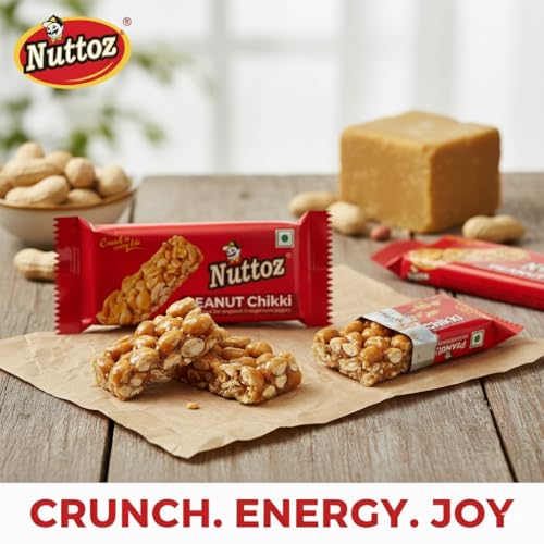 Image of Nuttoz Peanut Chikki JAR | Made with Jaggery | Gajak | Traditional Indian Sweet | Protein Rich Snack | Nutritious Energy Bar | Gazak (50 Bars, 15 Gm Each - 750gm)