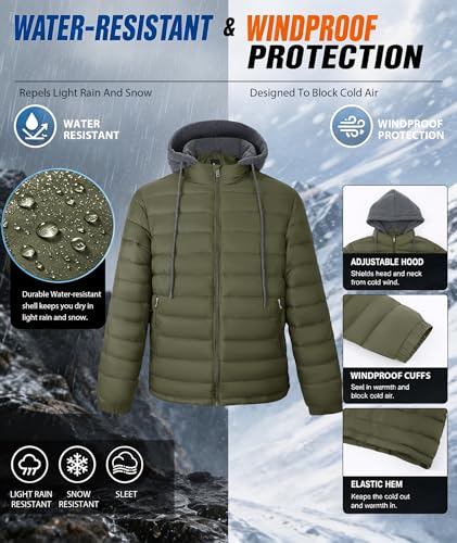 Mens' Lightweight Coat Winter Jacket Quilted Lined Jackets Puffer Hoodie Zip Up Windproof Insulated Hooded Warm Coats — view 5
