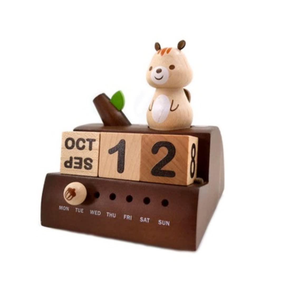 Carillon Scatola Musicale Calendario Legno Perpetuo Carillon Scrivania con Piano A Forma di Avvolgimento per Mamma Ragazza Calendario di Pianificazione Carillon Regalo di(B)