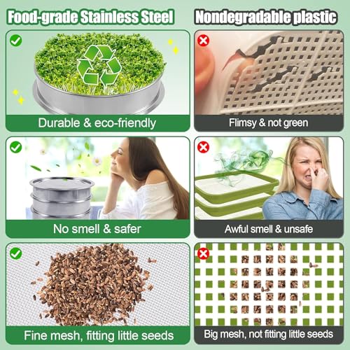 Kit de germinação de sementes de aço inoxidável, bandeja de cultivo de microgreens de 3 camadas de 1