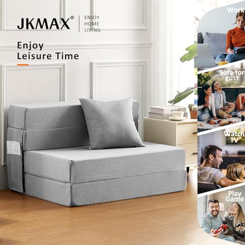 Jkmax Twin Size Folding Sofa Bed - 4 In 1 Futon Couch With Pillow - High Density Memory Foam Futon Chair- Convertible Foldable Mattress With Washable Modern Linen Cover For Living Room thumb #2