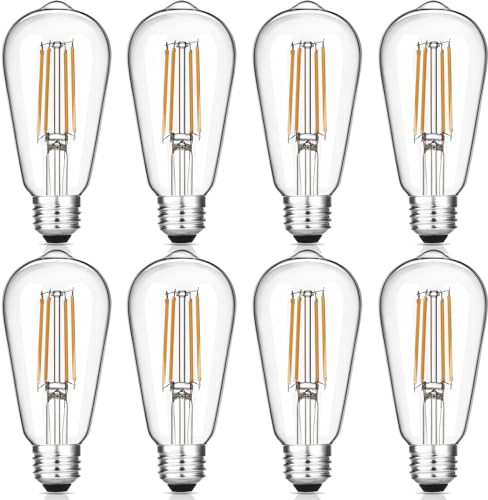 Image of Gozelux Vintage LED Edison Bulbs, 6W, Equivalent 60W, Dimmable, Warm White 2700K, ST58 Antique LED Filament Bulbs with 90+ CRI, E26 Medium Base, Clear Glass, 8 Count (Pack of 1)