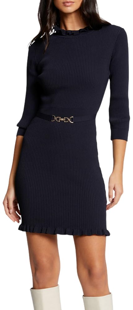 Morgan Embellished Fitted Sweater Dress Navy