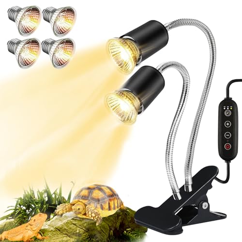 Image of Turtle Heat Lamp for Reptile,UVA Light for Turtle,Bearded Dragon Basking Light Bulbs,Dimmable 360Gooseneck Heating Lamp,with 25W*2 and 50W*2Bulb