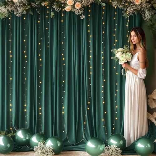 Image of 20x10ft Hunter Green Backdrop Curtain for Wedding Parties Wrinkle Free Fabric Dark Green Drapes Backdrop Decoration for Baby Shower Birthday Photography Decoration 4 Panels, 5ft x 10ft
