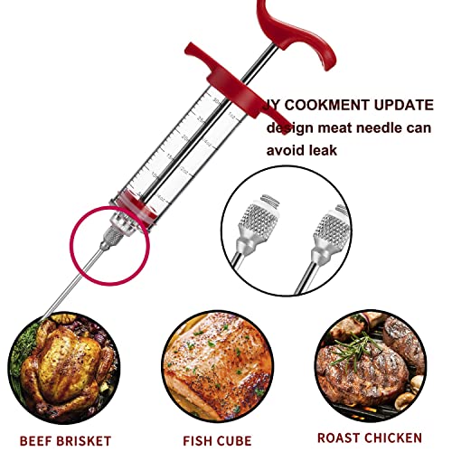 Image of JY COOKMENT Meat Injector Syringe, 1-oz Marinade Flavor Injector with 2 Professional Needles,1 Cleaning Brushes