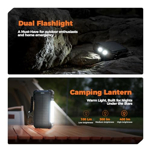 Image of BLAVOR Solar Power Bank 20000mAh Built-in Cables, Wireless Charger for Phones & Apple Watch, 20W Fast Charging Battery Pack with USB C, Flashlight, Solar Charger for iPhone, iPad, iWatch, Samsung