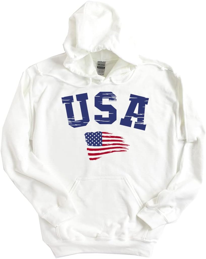 USA Flag Red White & Blue Hoodie, Distressed Patriotic Sweatshirt USA, Fourth of July Independence Day