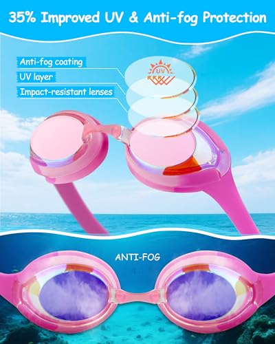 Image of Kids Swim Goggles, Anti-fog and UV Protection with Swim Cap for Age 3-15 Youth Boys Girls Toddler
