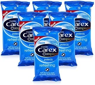 6x Cussons CAREX Refreshing Cleansing WIPES Hand Face & Body 15's Pocket Travel