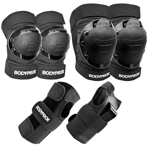BODYPROX Knee Pads Elbow Pads Wrist Guards Set for Skateboarding, Roller Derby, BMX Ride, and Inline Skating (Medium) by Bodyprox - Used condition - US$24.97