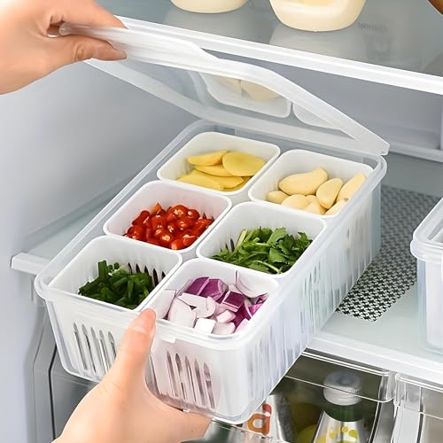 Image of Shuttle Art 6 in 1 Fridge Storage Boxes Freezer Storage Containers, Kitchen Storage Set, Vegetable Storage, Draining Crisper Refrigerator Food Box, Container for Kitchen Storage